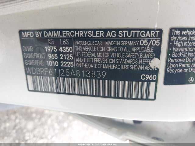 Продаж на аукціоні авто 2005 Mercedes-benz C 240 Luxury, vin: WDBRF61J25A813839, номер лоту: 44707878