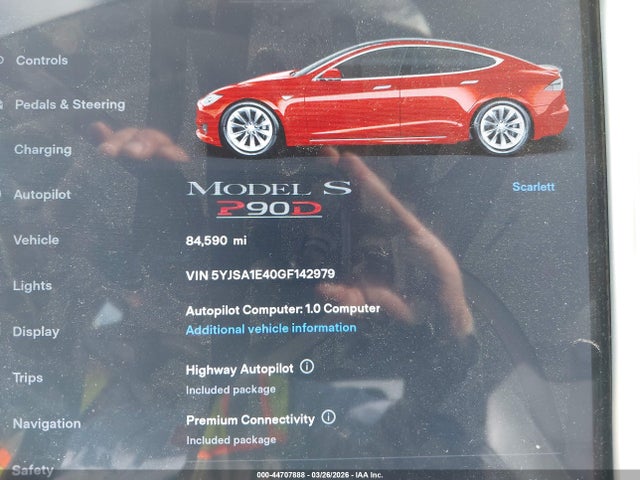 Aukcja sprzedaży 2016 Tesla Model S 90d/p100d/p85d/p90d, vin: 5YJSA1E40GF142979, numer aukcji: 44707888