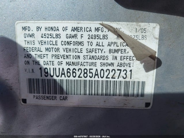 Продаж на аукціоні авто 2005 Acura Tl, vin: 19UUA66285A022731, номер лоту: 44707907