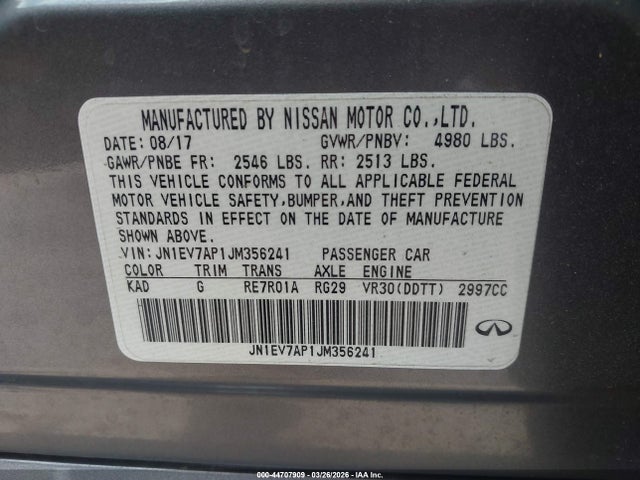 Aukcja sprzedaży 2018 Infiniti Q50 3.0t Luxe, vin: JN1EV7AP1JM356241, numer aukcji: 44707909