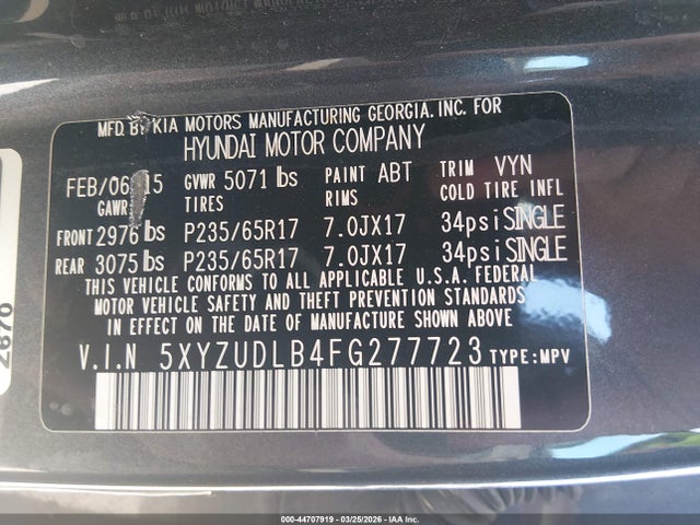 Продаж на аукціоні авто 2015 Hyundai Santa Fe Sport 2.4l, vin: 5XYZUDLB4FG277723, номер лоту: 44707919