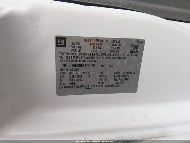 1GCSGAFX0E1118579 Chevrolet Express 1500 Work Van