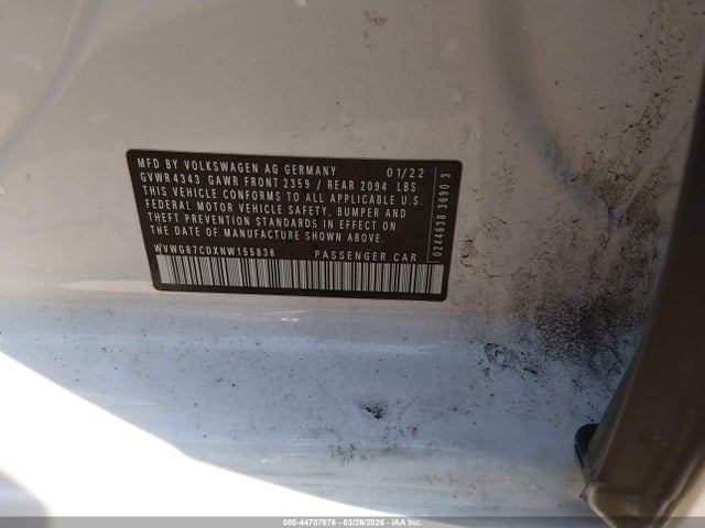 Aukcja sprzedaży 2022 Volkswagen Golf Gti 2.0t S, vin: WVWG87CDXNW155836, numer aukcji: 44707976