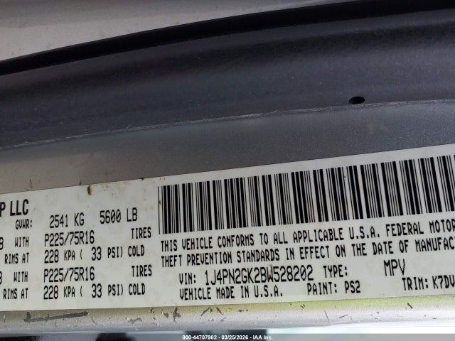 Продажа на аукционе авто 2011 Jeep Liberty Sport, vin: 1J4PN2GK2BW528202, номер лота: 44707982