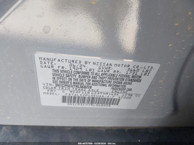 3N1CP5CV7RL568228 Nissan Kicks Sv Xtronic Cvt