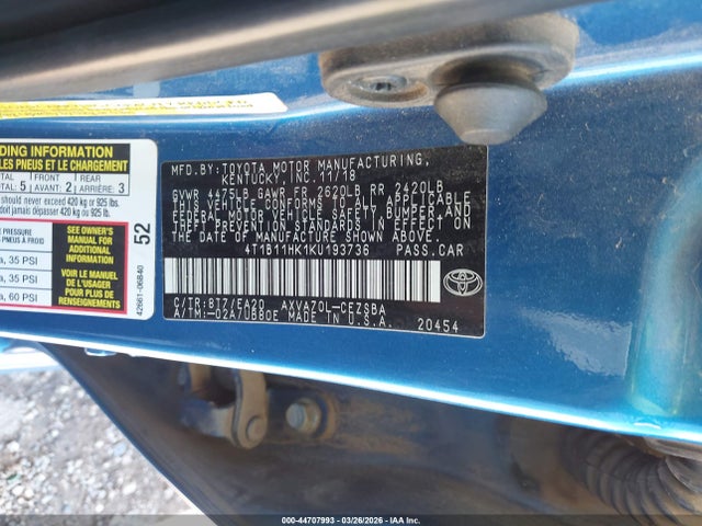 Toyota CAMRY SE 2019 4T1B11HK1KU193736 Image 9