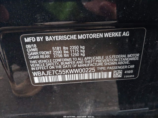2019 BMW 540I WBAJE7C55KWW00225 Photo 8
