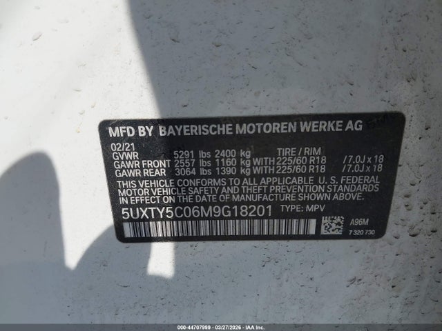 Aukcja sprzedaży 2021 Bmw X3 Xdrive30i, vin: 5UXTY5C06M9G18201, numer aukcji: 44707999