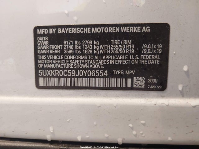 2018 Bmw X5 Xdrive35i მანქანა იყიდება აუქციონზე, vin: 5UXKR0C59J0Y06554, აუქციონის ნომერი: 44708012