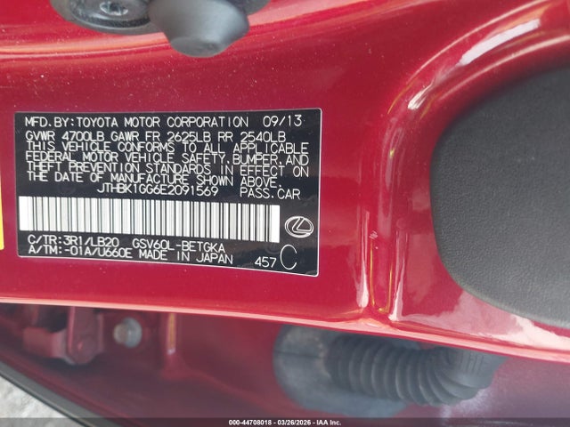 44708018 :رقم المزاد ، JTHBK1GG6E2091569 vin ، 2014 Lexus Es 350 مزاد بيع