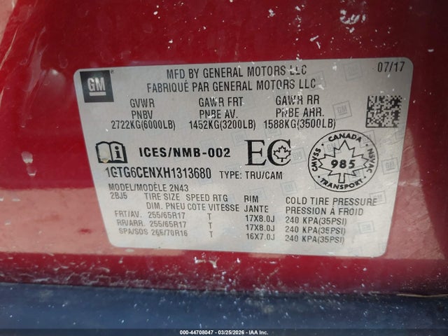 Продаж на аукціоні авто 2017 Gmc Canyon Sle, vin: 1GTG6CENXH1313680, номер лоту: 44708047