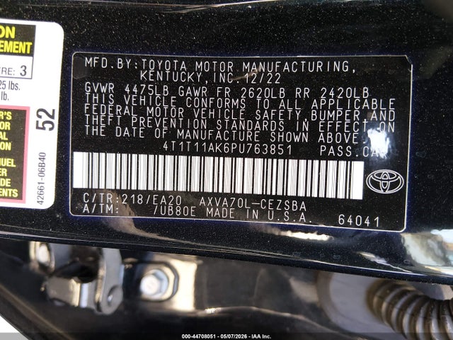 4T1T11AK6PU763851 Toyota CAMRY SE