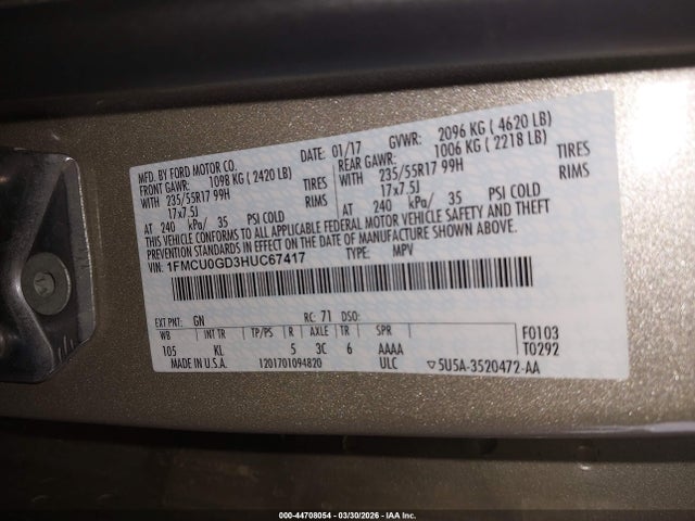 1FMCU0GD3HUC67417 Ford ESCAPE SE