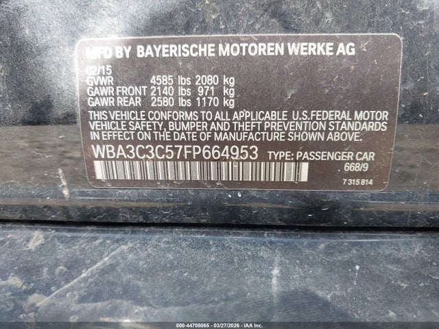 2015 BMW 320I WBA3C3C57FP664953 Photo 8