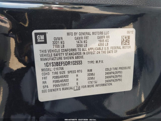 2013 Cadillac Escalade Luxury მანქანა იყიდება აუქციონზე, vin: 1GYS3BEF5DR102933, აუქციონის ნომერი: 44708079