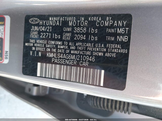 KMHLS4AG6MU210946 Hyundai ELANTRA SEL