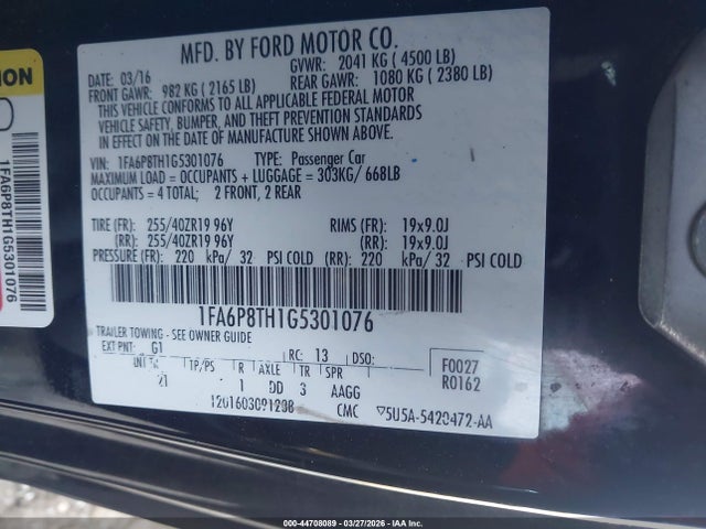 Ford Mustang Ecoboost 2016 1FA6P8TH1G5301076 Image 9