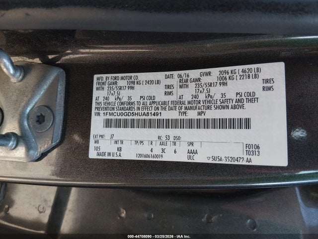 1FMCU0GD5HUA81491 Ford ESCAPE SE
