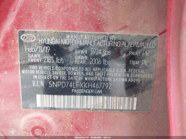 5NPD74LFXKH467792 Hyundai ELANTRA SE