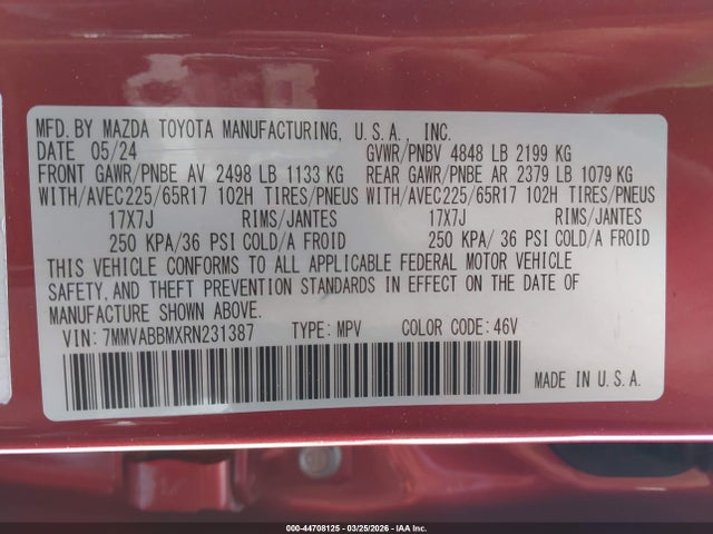 2024 Mazda Cx-50 2.5 S Preferred მანქანა იყიდება აუქციონზე, vin: 7MMVABBMXRN231387, აუქციონის ნომერი: 44708125