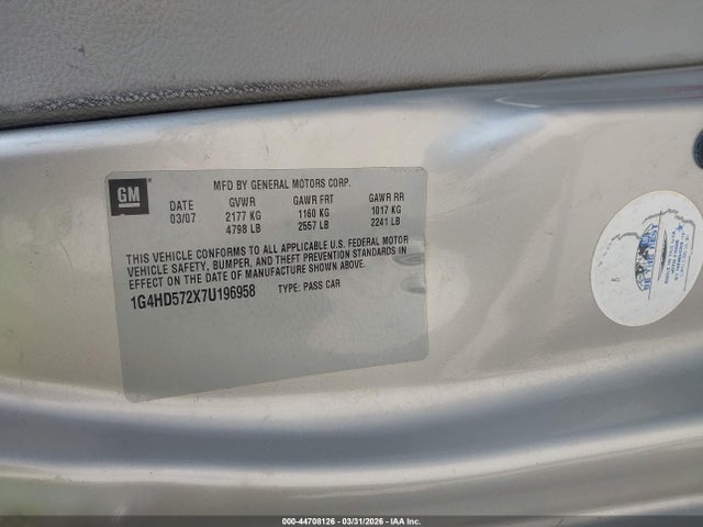2007 Buick Lucerne Cxl მანქანა იყიდება აუქციონზე, vin: 1G4HD572X7U196958, აუქციონის ნომერი: 44708126