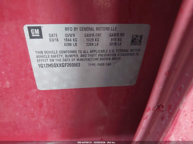 Aukcja sprzedaży 2016 Chevrolet Malibu Premier, vin: 1G1ZH5SXXGF260963, numer aukcji: 44708131