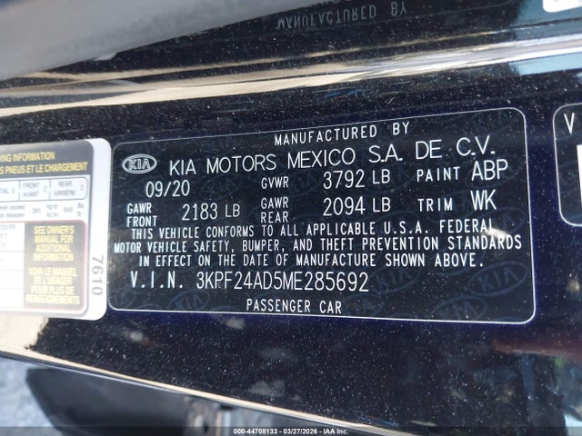 Продаж на аукціоні авто 2021 Kia Forte Lxs, vin: 3KPF24AD5ME285692, номер лоту: 44708133
