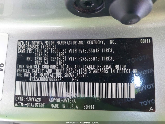 Toyota VENZA LE 2015 4T3ZA3BB0FU089870 Image 9