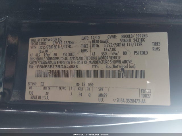 2011 FORD E-350 SUPER DUTY 1FBNE3BL7BDA44688 Photo 8