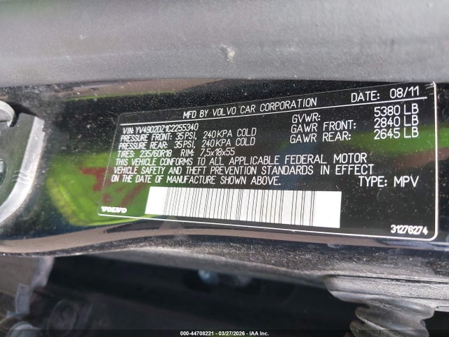 2012 VOLVO XC60 YV4902DZ1C2255340 Photo 8