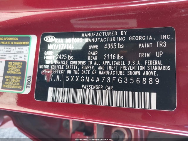 5XXGM4A73FG356889 KIA Optima Lx