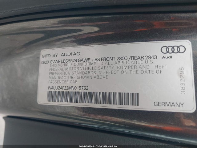 Aukcja sprzedaży 2021 Audi A7 Sportback Premium Plus 55 Tfsi Quattro S Tronic, vin: WAUU2AF22MN015762, numer aukcji: 44708243
