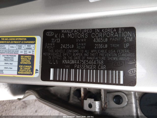 KIA Optima Lx 2014 KNAGM4A75E5464768 Image 9