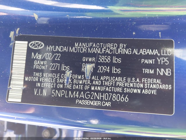 Продажа на аукционе авто 2022 Hyundai Elantra Sel, vin: 5NPLM4AG2NH078066, номер лота: 44708294