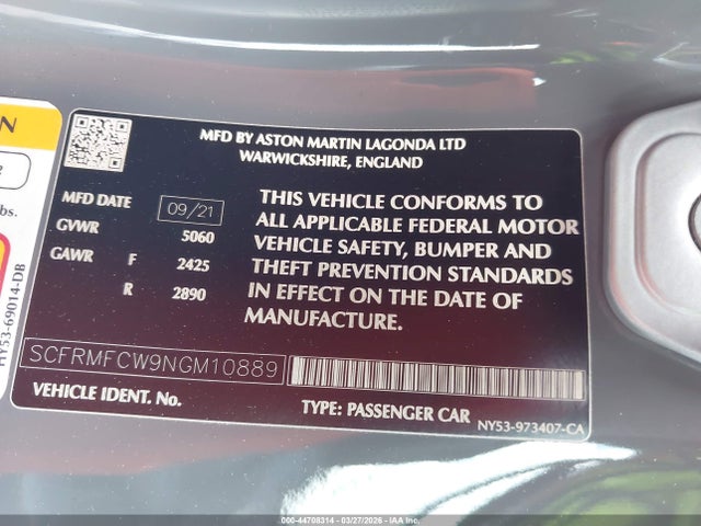 SCFRMFCW9NGM10889 Aston Martin Db11 Volante