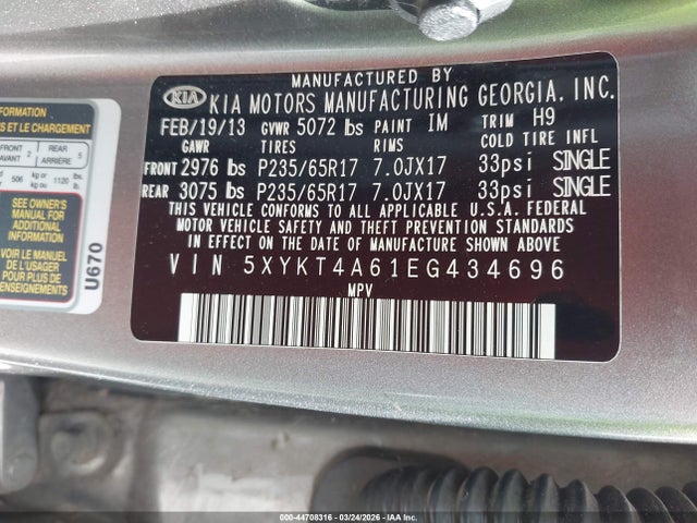 5XYKT4A61EG434696 KIA SORENTO LX
