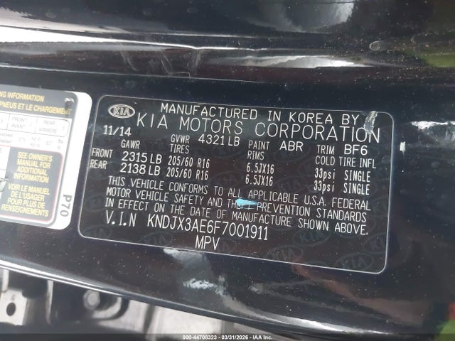 KNDJX3AE6F7001911 KIA Soul Ev +