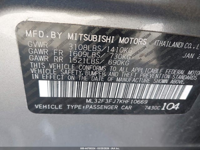 2019 MITSUBISHI MIRAGE G4 ML32F3FJ7KHF10669 Photo 8