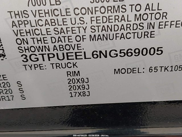 Продаж на аукціоні авто 2022 Gmc Sierra 1500 4wd  Short Box At4, vin: 3GTPUEEL6NG569005, номер лоту: 44708329