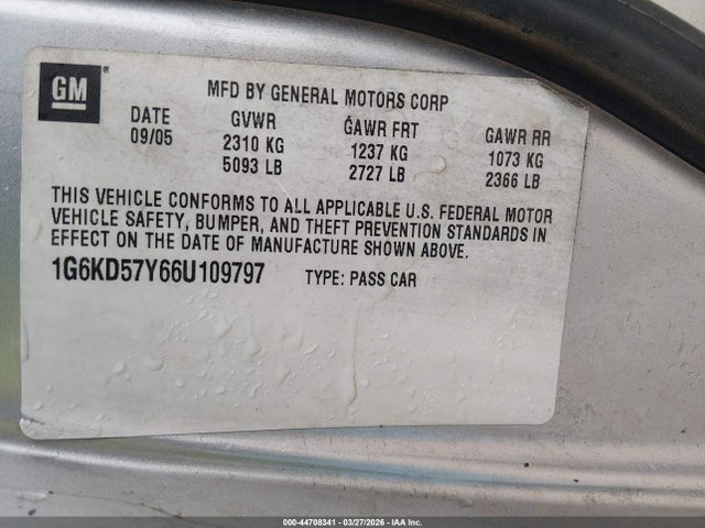 Продаж на аукціоні авто 2006 Cadillac Dts Standard, vin: 1G6KD57Y66U109797, номер лоту: 44708341