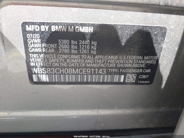 Продаж на аукціоні авто 2021 Bmw M5, vin: WBS83CH08MCE91143, номер лоту: 44708406