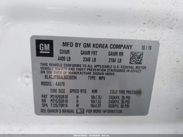 Aukcja sprzedaży 2020 Buick Encore Awd Preferred, vin: KL4CJESB4LB039294, numer aukcji: 44708422