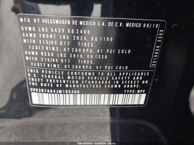 2018 VOLKSWAGEN TIGUAN 3VV2B7AX4JM185466 Photo 8