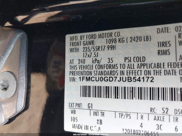 Продажа на аукционе авто 2018 Ford Escape Se, vin: 1FMCU0GD7JUB54172, номер лота: 44708450