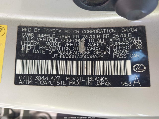 2004 LEXUS ES 330 JTHBA30G745038689 Photo 8