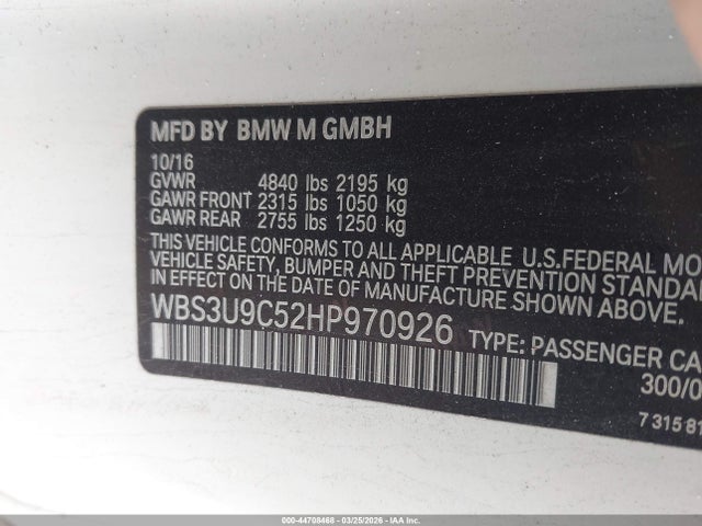 Продаж на аукціоні авто 2017 Bmw M4, vin: WBS3U9C52HP970926, номер лоту: 44708468