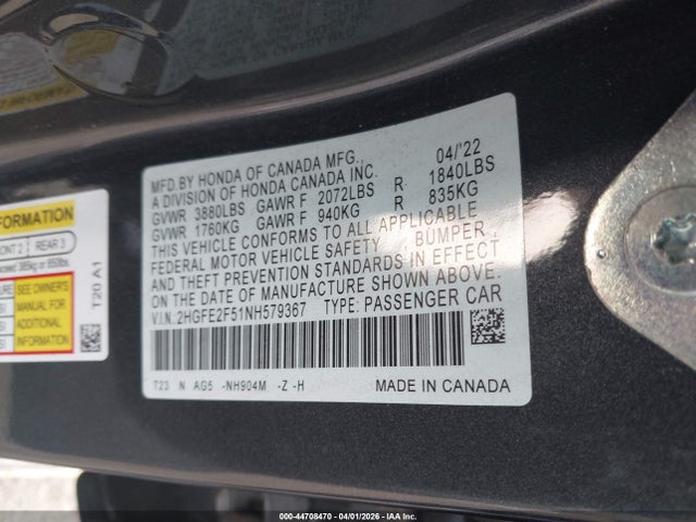 Honda Civic Sport 2022 2HGFE2F51NH579367 Image 9