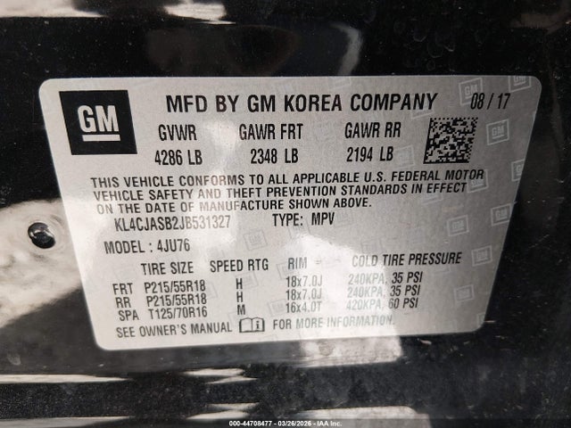 Продажа на аукционе авто 2018 Buick Encore Preferred, vin: KL4CJASB2JB531327, номер лота: 44708477