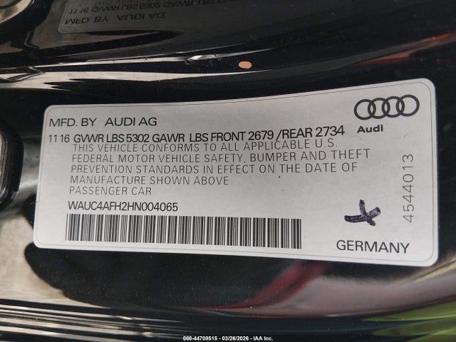 Aukcja sprzedaży 2017 Audi S5 3.0t, vin: WAUC4AFH2HN004065, numer aukcji: 44708515