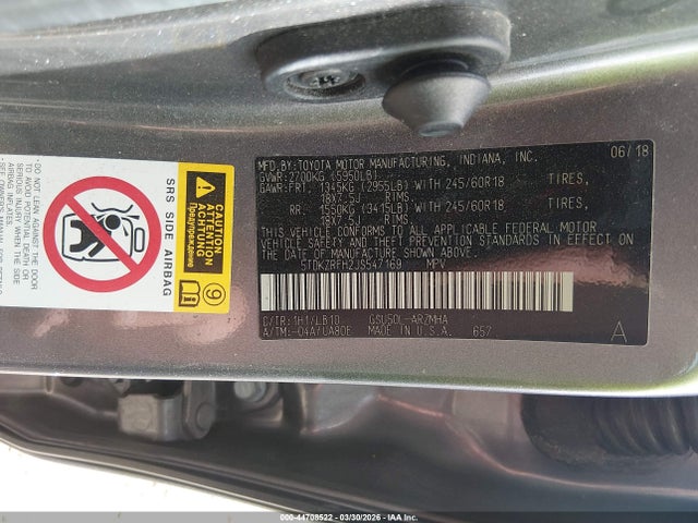 2018 TOYOTA HIGHLANDER 5TDKZRFH2JS547169 Photo 8